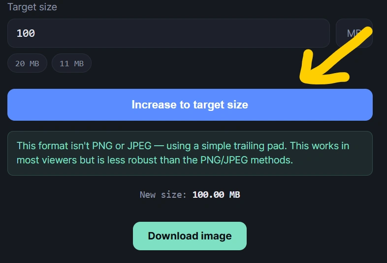 Increase Image Size in MB