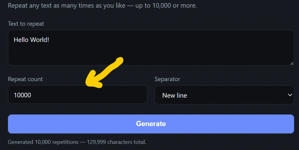text repeater 10000 times